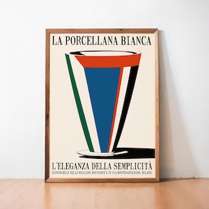 Póster Art Déco italiano, impresión publicitaria de La Porcellana Bianca, jarrón modernista, arte mural del distrito de la moda de Milán, decoración del hogar italiano de los años 30