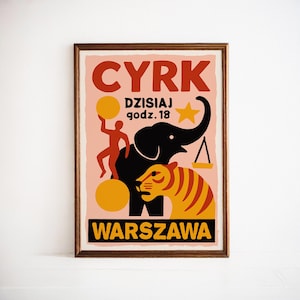 Vintage Polish Circus Poster | Cyrk Warszawa Print, Mid-Century Modern Wall Art, Eclectic Animal for Home Decor, Retro Poland Travel Gift
