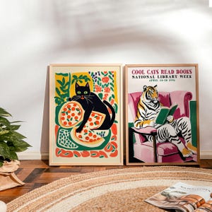 Pizza Cat Poster - Giclée Fine Art Print - Playful Kitchen Wall Decor Modern Food image 2