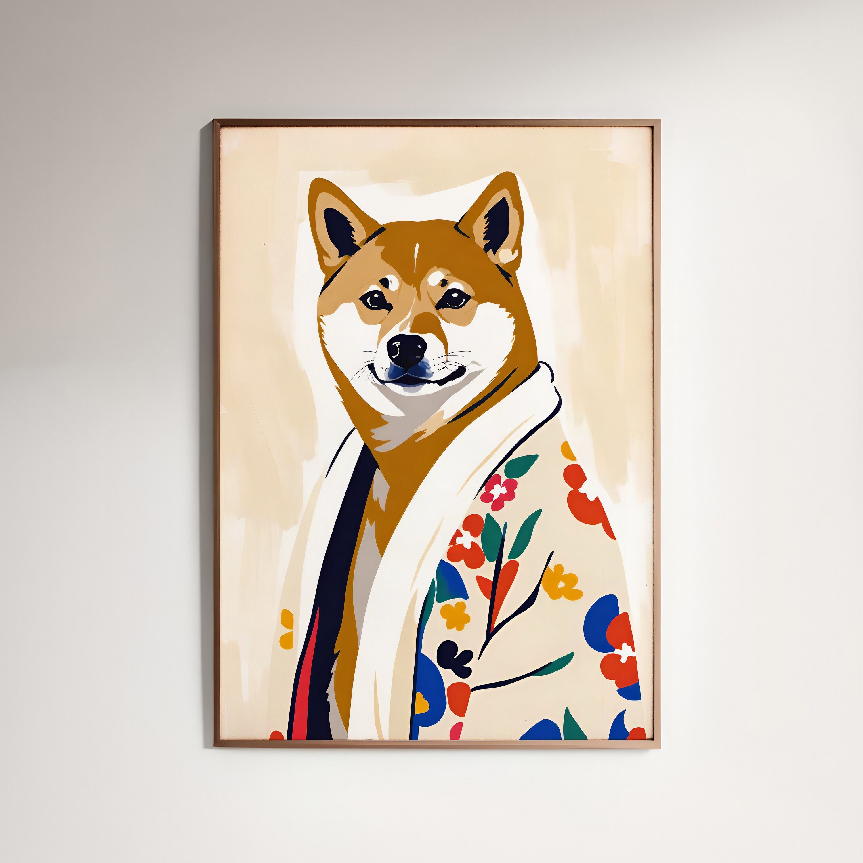 Shiba Inu Floral Kimono Poster: Japanese Dog Art