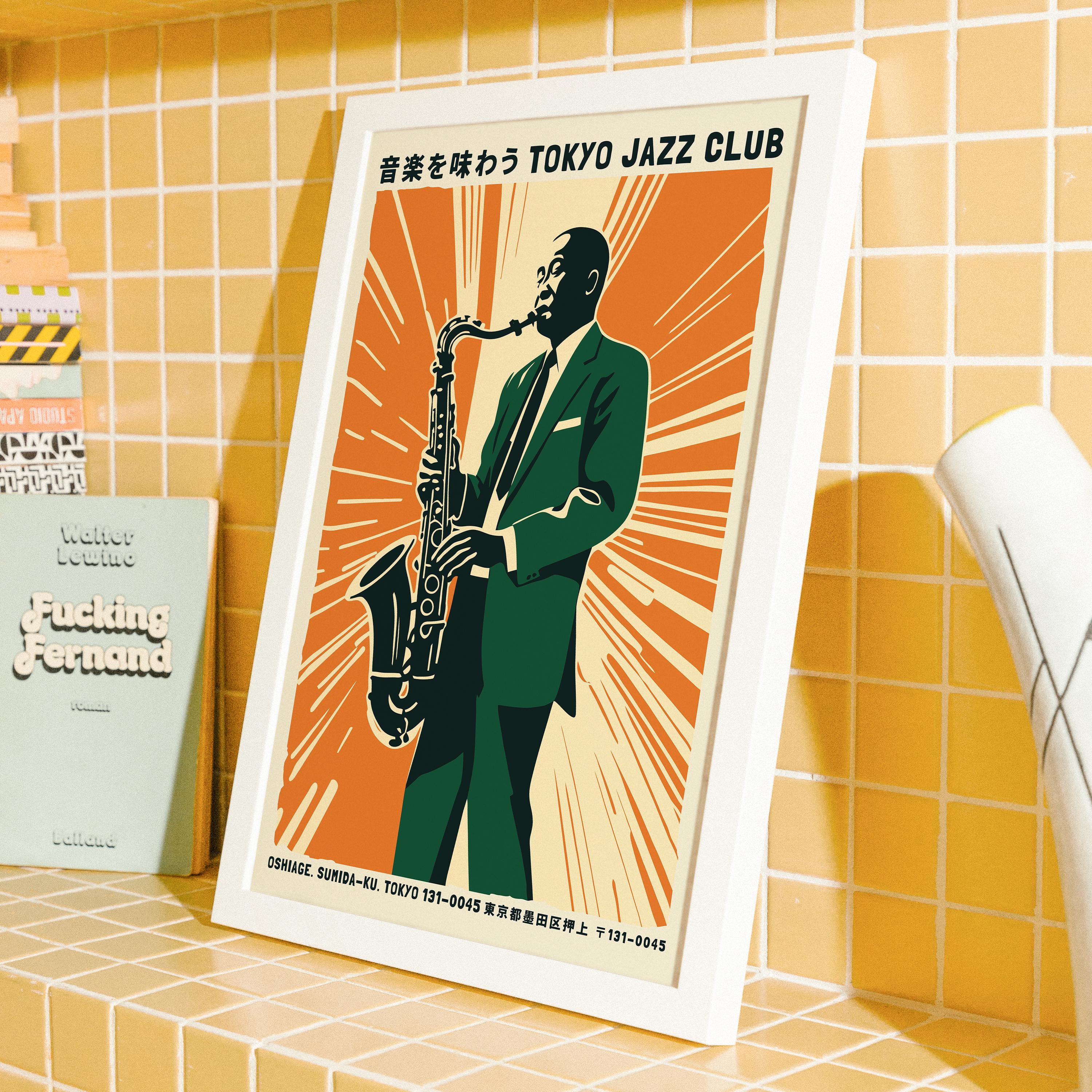 Tokyo Jazz Club Poster: Retro Japanese Saxophone Art Print