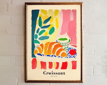 Croissant Poster Print I French Art I Coffee Wall Art I Retro Coffee Print I Birthday Gift I Watercolor Croissant Poster I Housewarming Gift