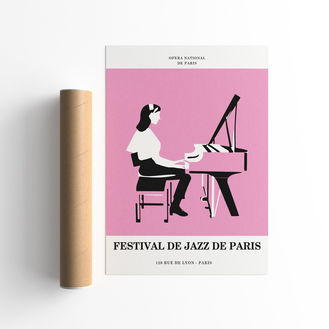 PARIS Jazz Festival Poster Minimalist Art Print France, Pink Jazz Decor