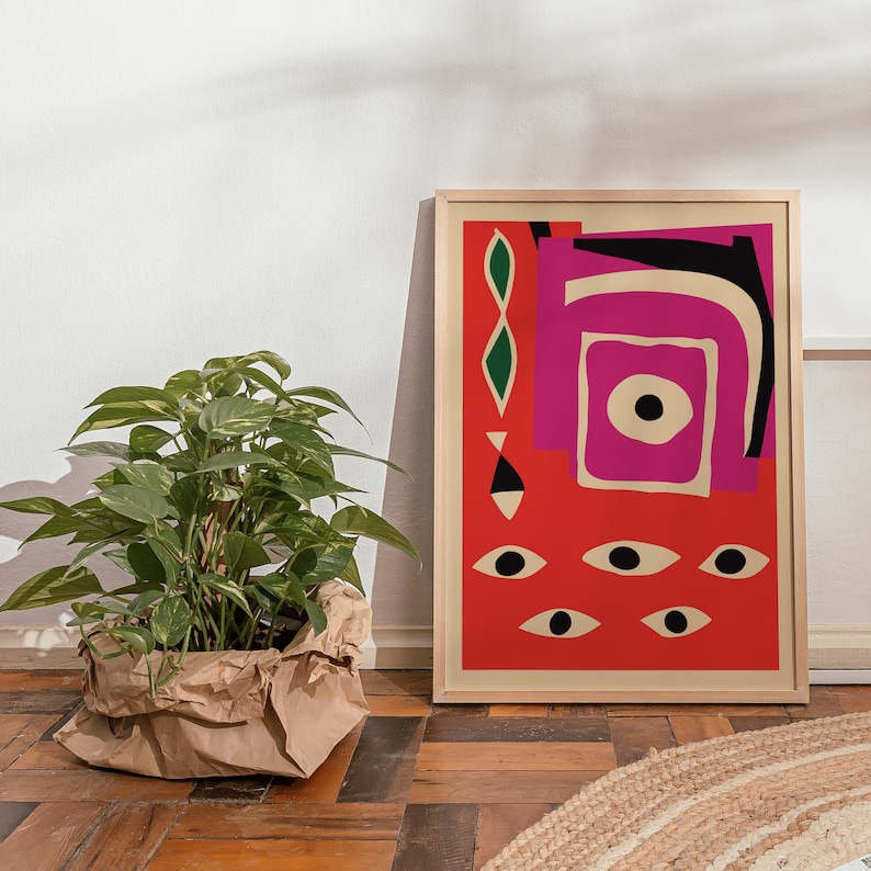 Mid-Century Abstract Wall Art Print Abstract Painting Giclee Art Print - vintage 24x36, large prints, Colorblock poster, Moroccan inspired