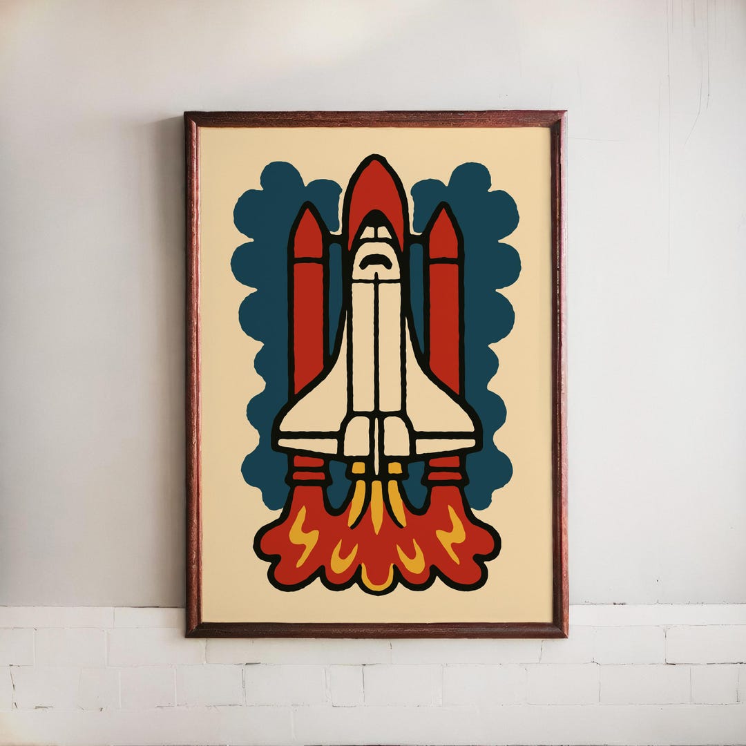 Retro Space Shuttle Poster: Vintage Rocket Launch Wall Art (UNFRAMED ...