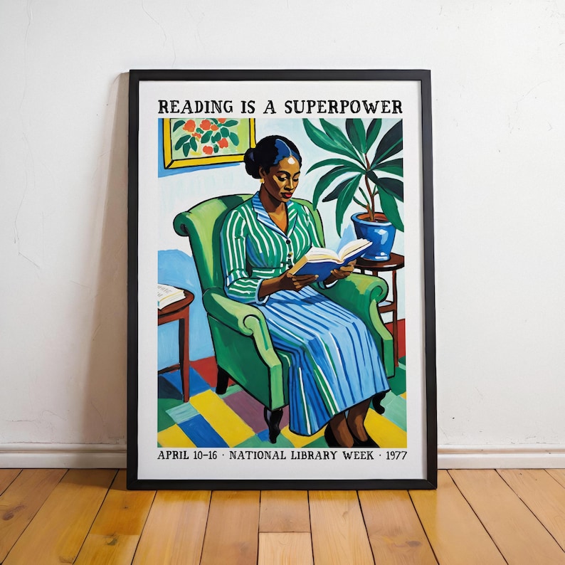 1977 National Library Week Poster - Retro Print - Library, Bookworm ...