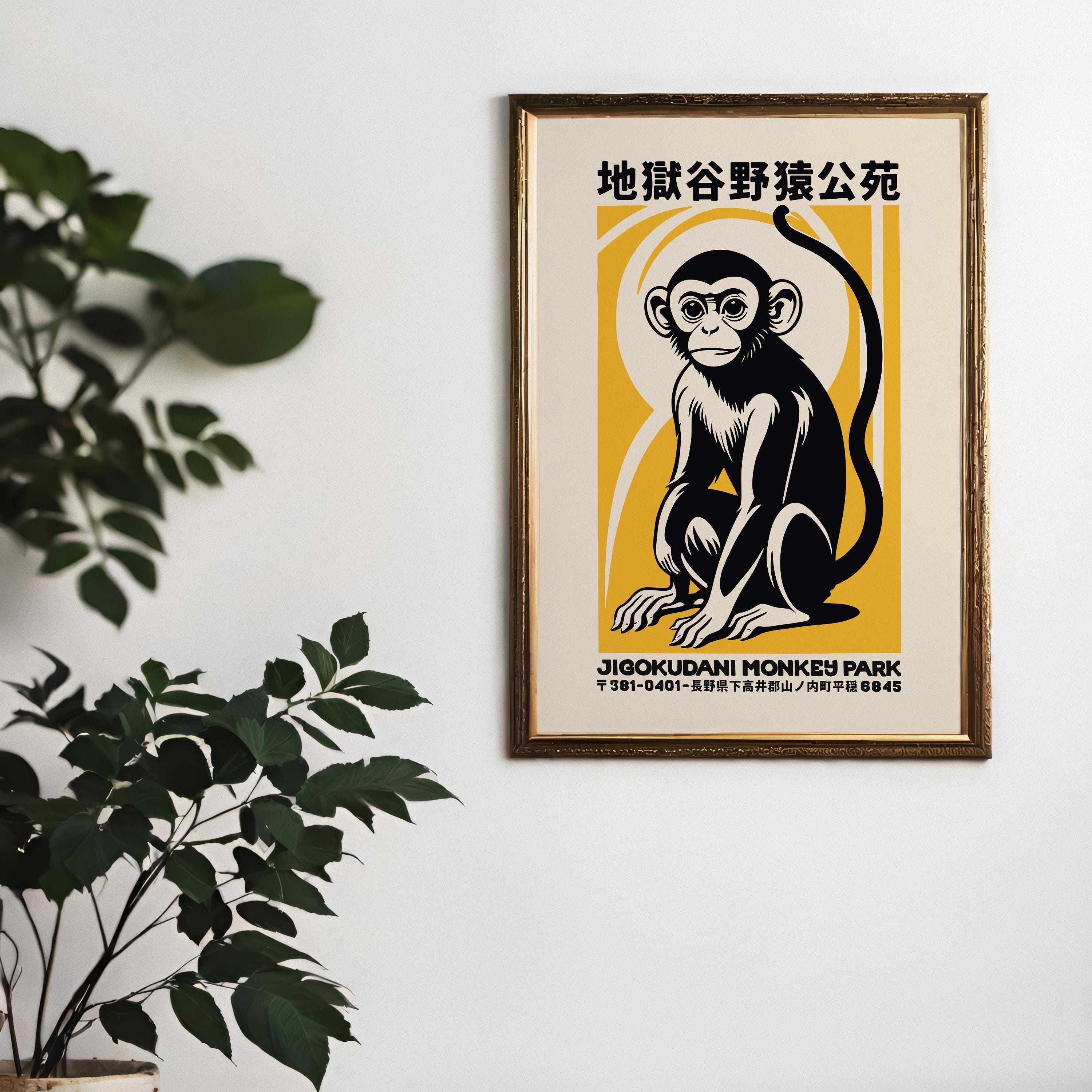 Japanese Snow Monkey Park Poster: Mid-century Modern Travel Print