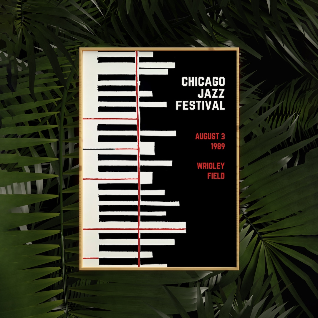 Black and White JAZZ POSTER Chicago Jazz Festival Piano Wall Art