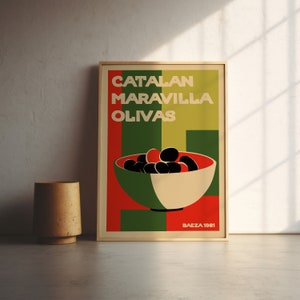 CARTEL DE ACEITUNAS ESPAÑOLAS / Maravilla Olivas catalana - Ilustración de comida, Decoración de comedor, Impresión botánica, Ilustración de aceitunas, Decoración de cocina imagen 5