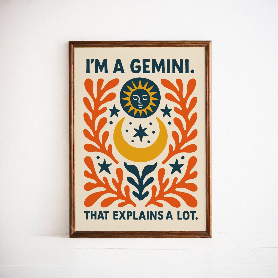 Gemini Zodiac Sign Poster - Celestial Horoscope Print - Unique Birthday ...