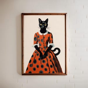 Victorian Black Cat Portrait Art Print: Whimsical Gothic Decor