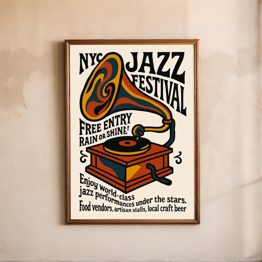 NYC Jazz Festival Poster: Retro Gramophone Art Print