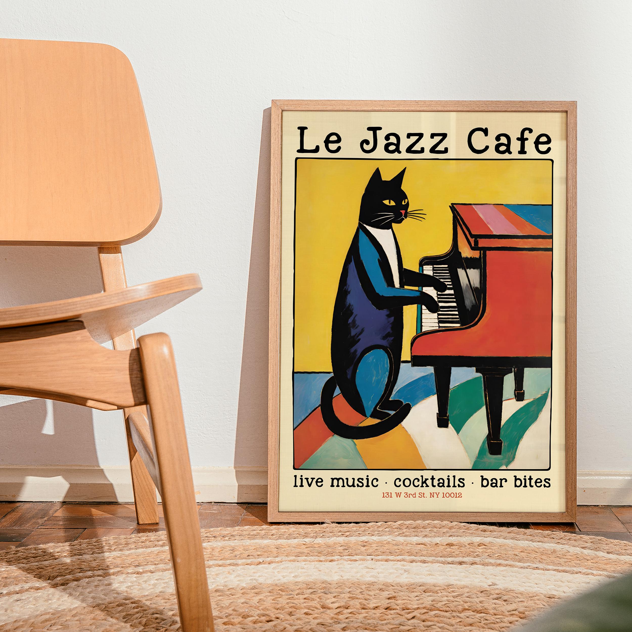 Le Jazz Cafe Poster - Cat Piano Music Lounge Bar Retro Vintage