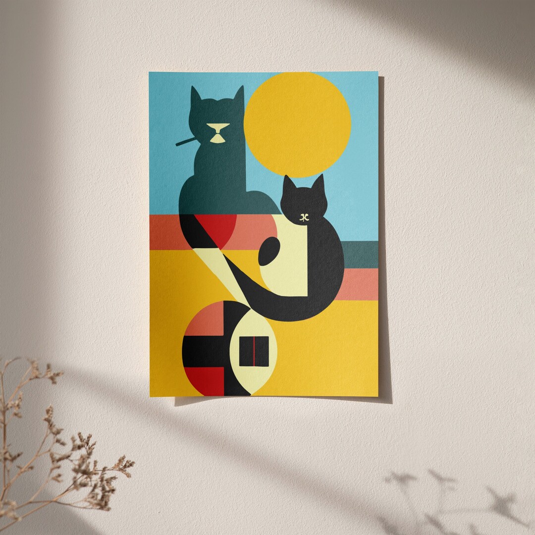 Bauhaus Cats Poster Giclee Art Print Mid Century Modern Home Wall Decor