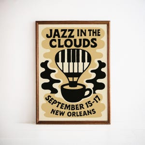 Jazz in the Clouds Festival Poster | New Orleans Giclée Print | Wall Art Piano Vintage Retro Concert Decor Gift Music Lover Jazz Art Print