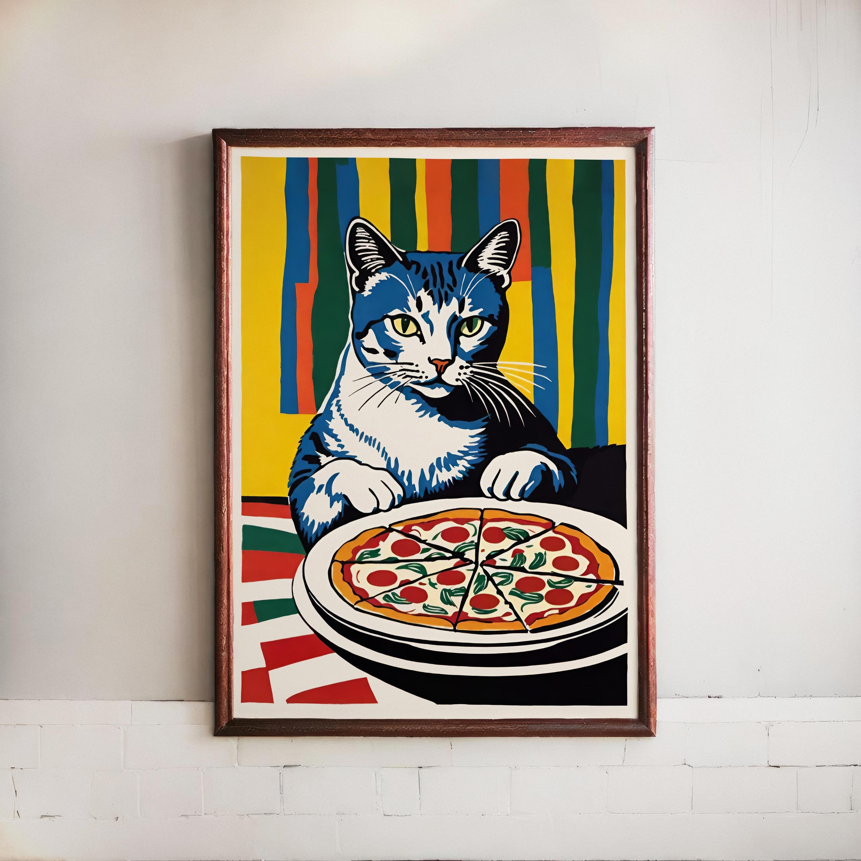 Pizza Cat Poster - Funny, Cute Kitten Illustration, Cat Lover Gift, Cat Doing Things, Above Bed Wall Decor - Cozy Spirit Studio