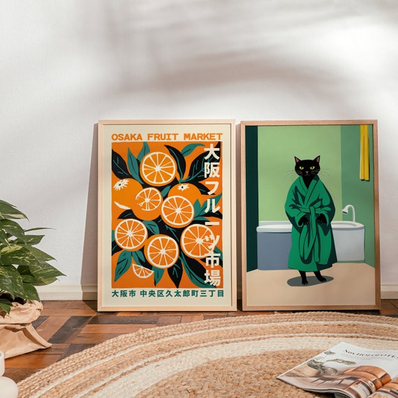 Osaka Fruit Market Poster - Vibrant Orange Design - Retro Japanese