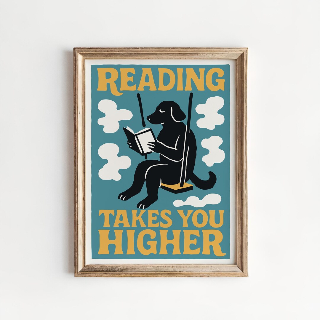 Reading Swing Dog Poster - Book Lover Print Sky Animal Wall Decor ...
