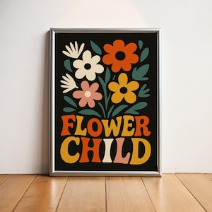 Retro Floral Wall Art: 70s Style Flower Child Print