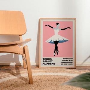 Tokyo Ballet Academy Poster, Elegant Ballerina Dance Wall Art, Pink and Black Minimalist Decor, Collectible Japanese Ballet Print image 3