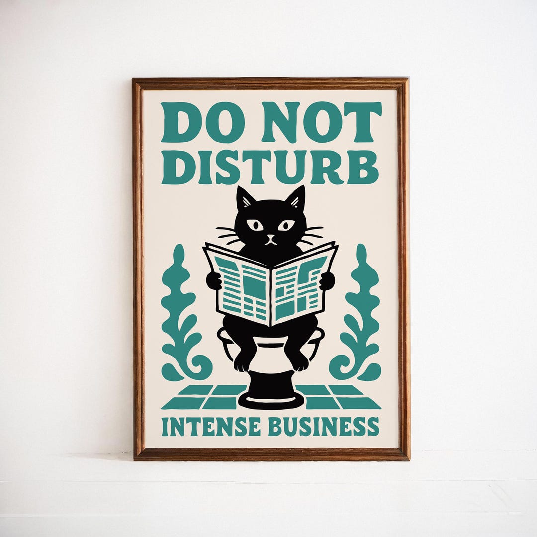 Cat Toilet Humor Poster - Bathroom Wall Decor Funny Animal Reading ...