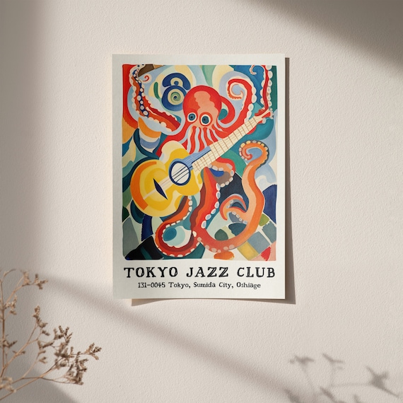 アート・デザイン・音楽 THE ENCYCLOPEDIA OF JAZZ GUITAR Tokyo Jazz Club Octopus Guitar Poster - Japan Music Wall Print