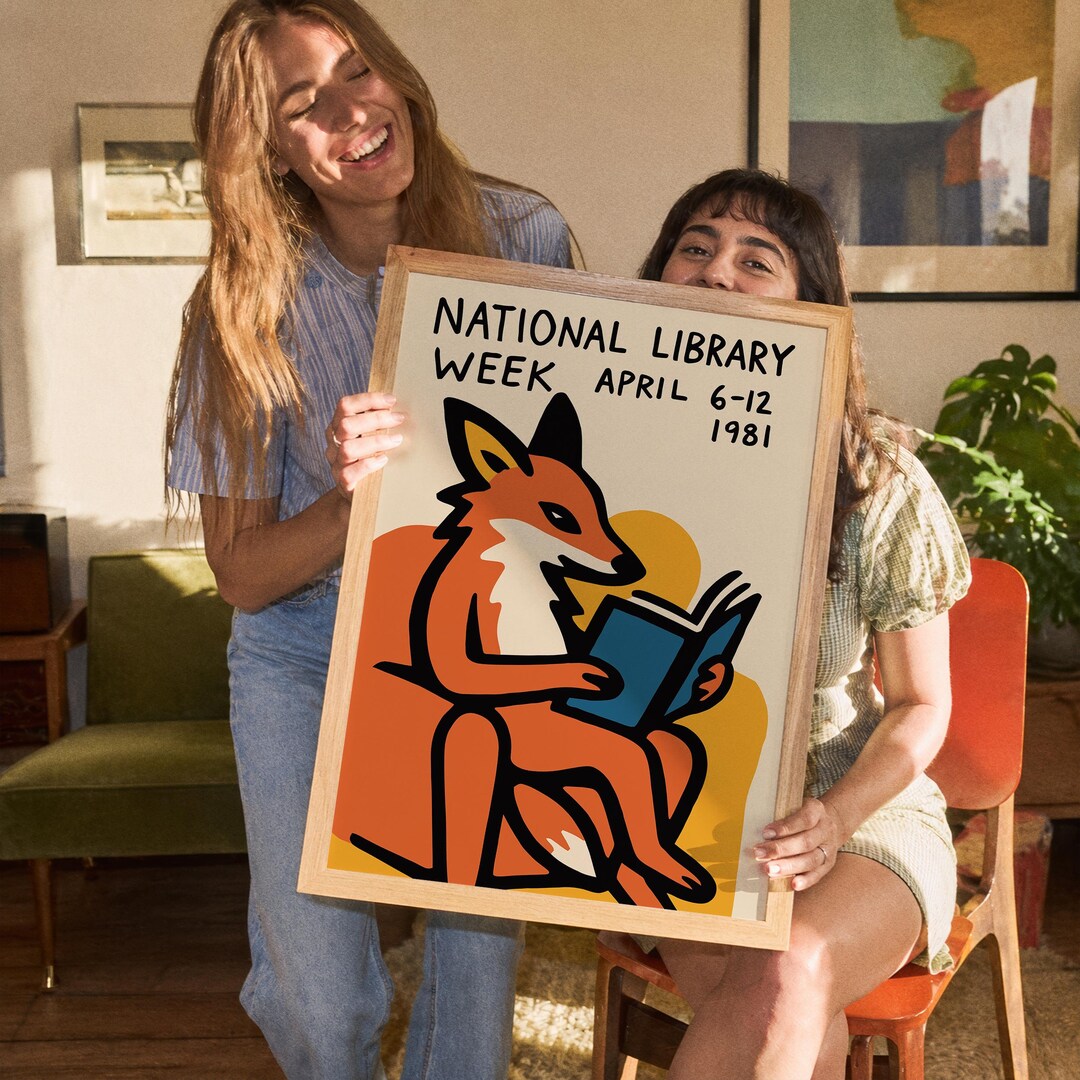 Reading Fox Poster for Kids Room - Adorable Animal Wall Art, Nursery ...
