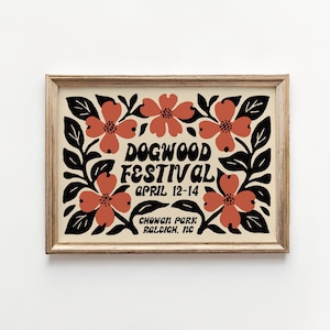 Dogwood Festival Wall Art Print | Vintage Floral Home Decor, Botanical Poster, Spring Flower, North Carolina Retro Aesthetic Gift