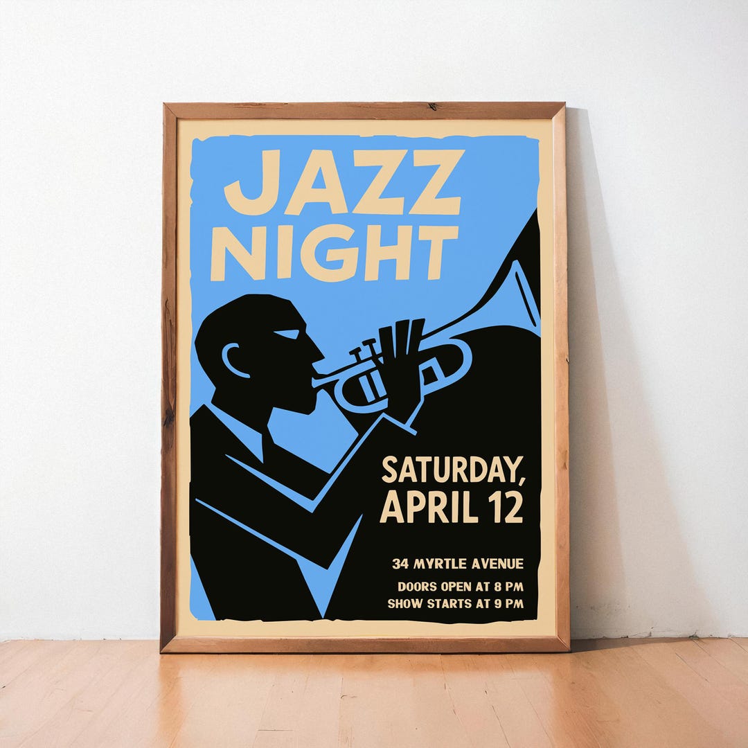 NYC Jazz Night Poster - Vintage Mid Century Modern Music Wall