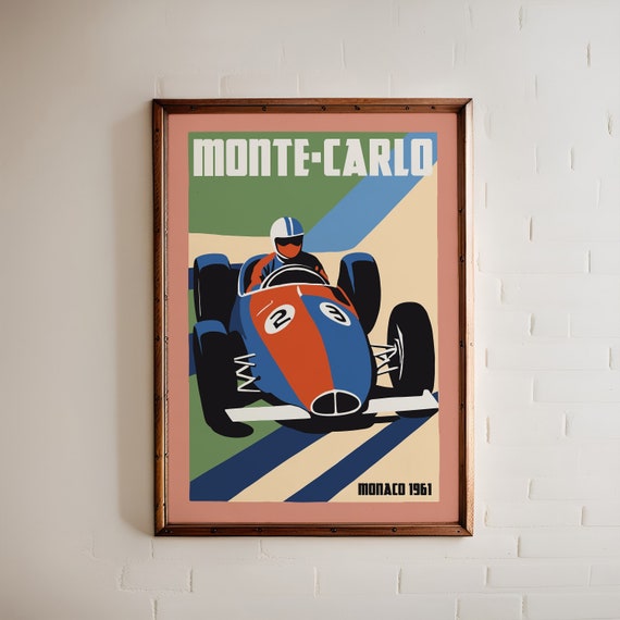 モンテカルロ モナコ 1961 レース ポスター、ヴィンテージ ミッド  
