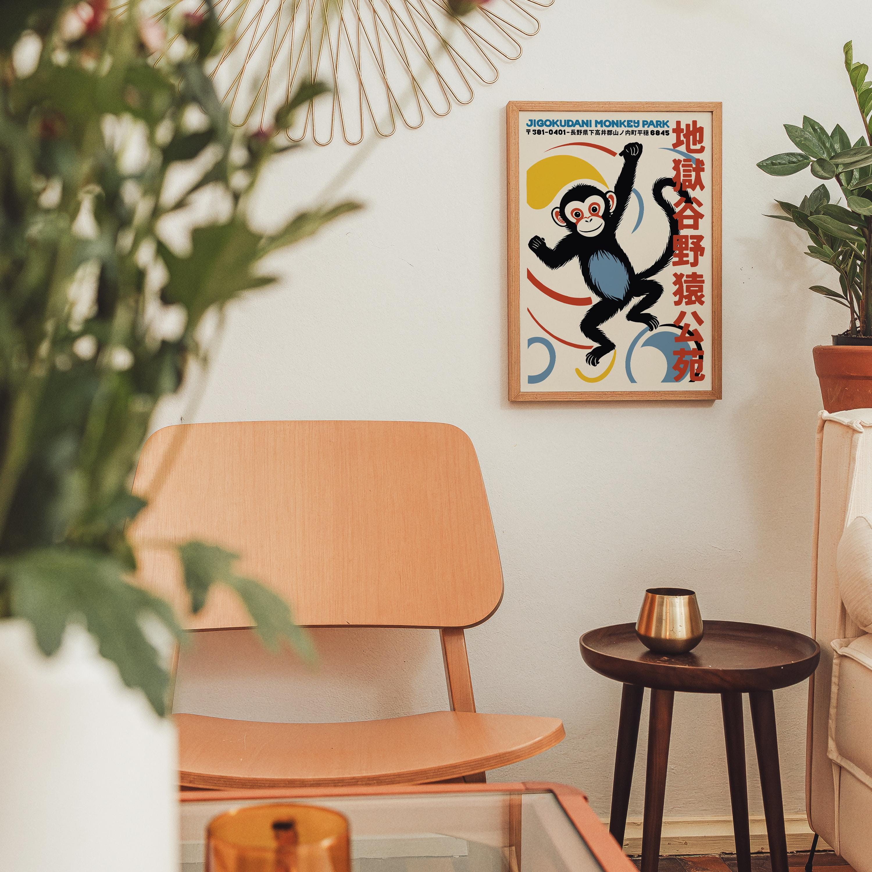 Japanese Monkey Park Retro Wall Art Print, Asian Zoo Poster
