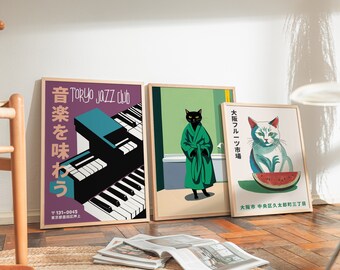 Tokyo Jazz Club Poster | Stylized Piano Keys & Cityscape Art