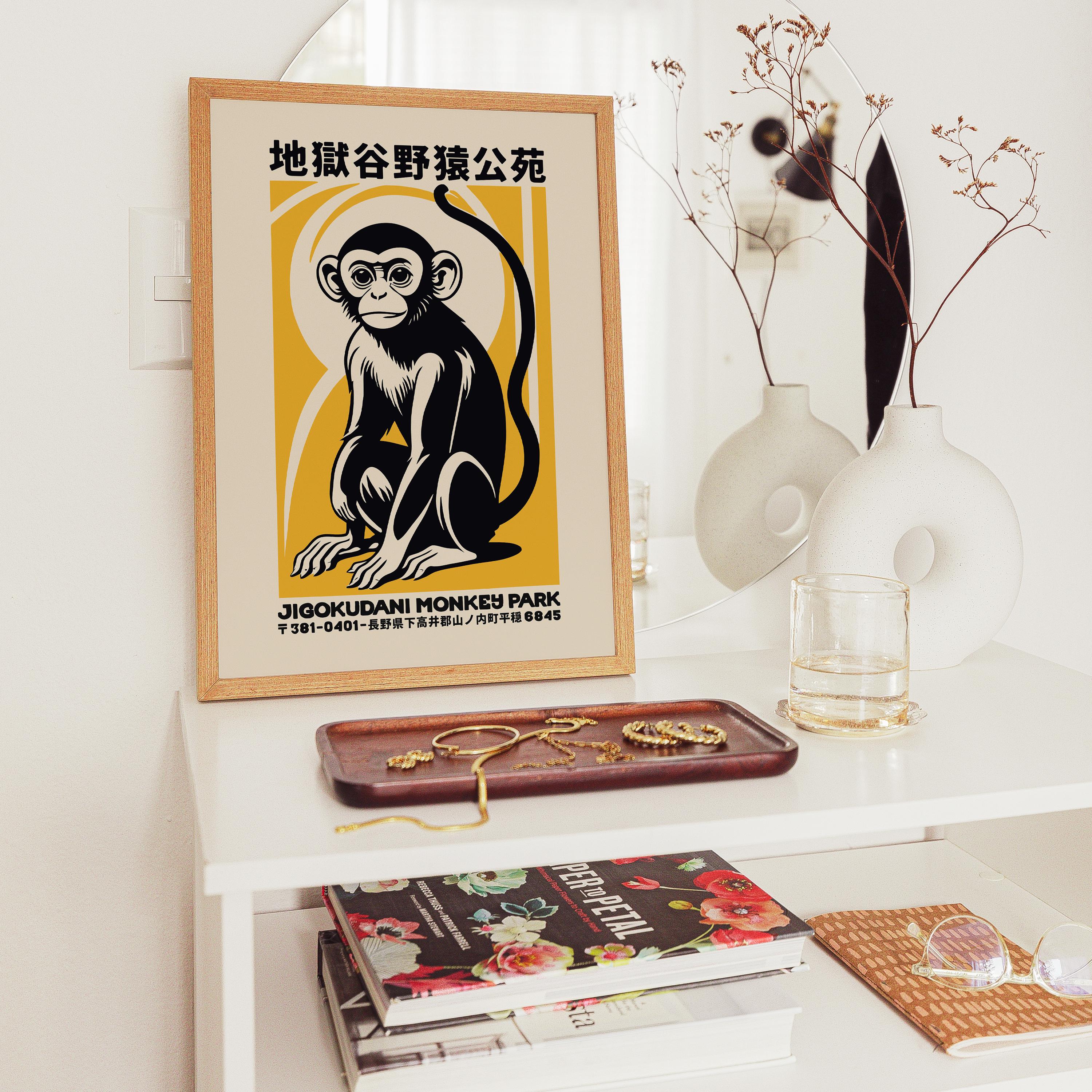 Japanese Snow Monkey Park Poster: Mid-century Modern Travel Print