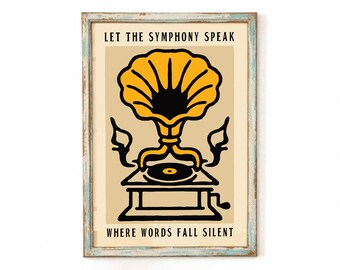 Vintage Gramophone Quote Poster - Giclée Fine Art Print - Classic Music Lover Home Decor Accent