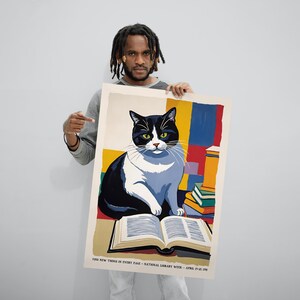 National Library Week Poster With Cat and Books Illustration - Retro ...