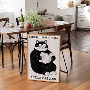Retro Cat Reading Poster: National Library Week Art Print - Etsy
