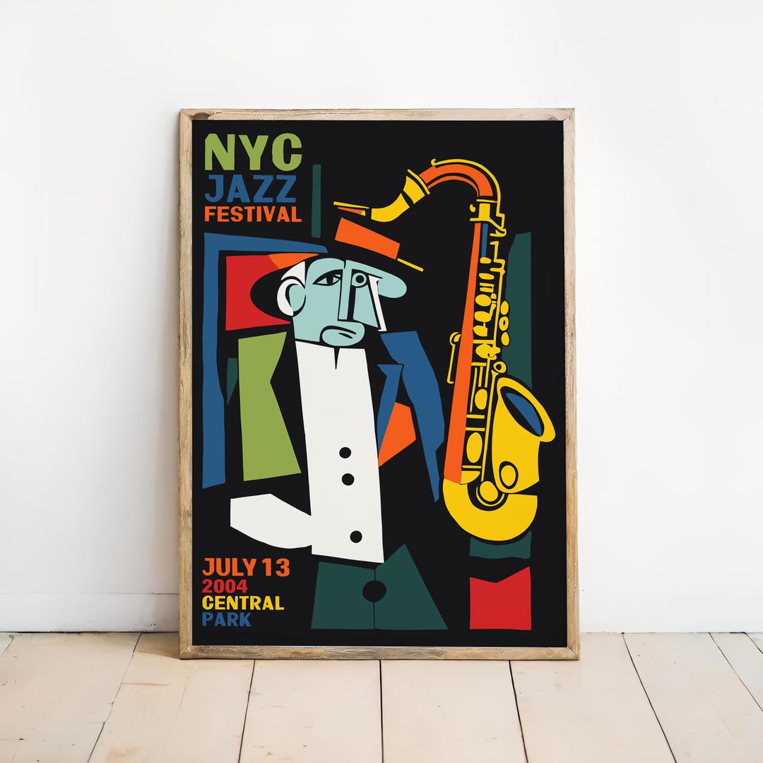 NYC Jazz Festival 2004 Poster, Saxophonist Art, Retro