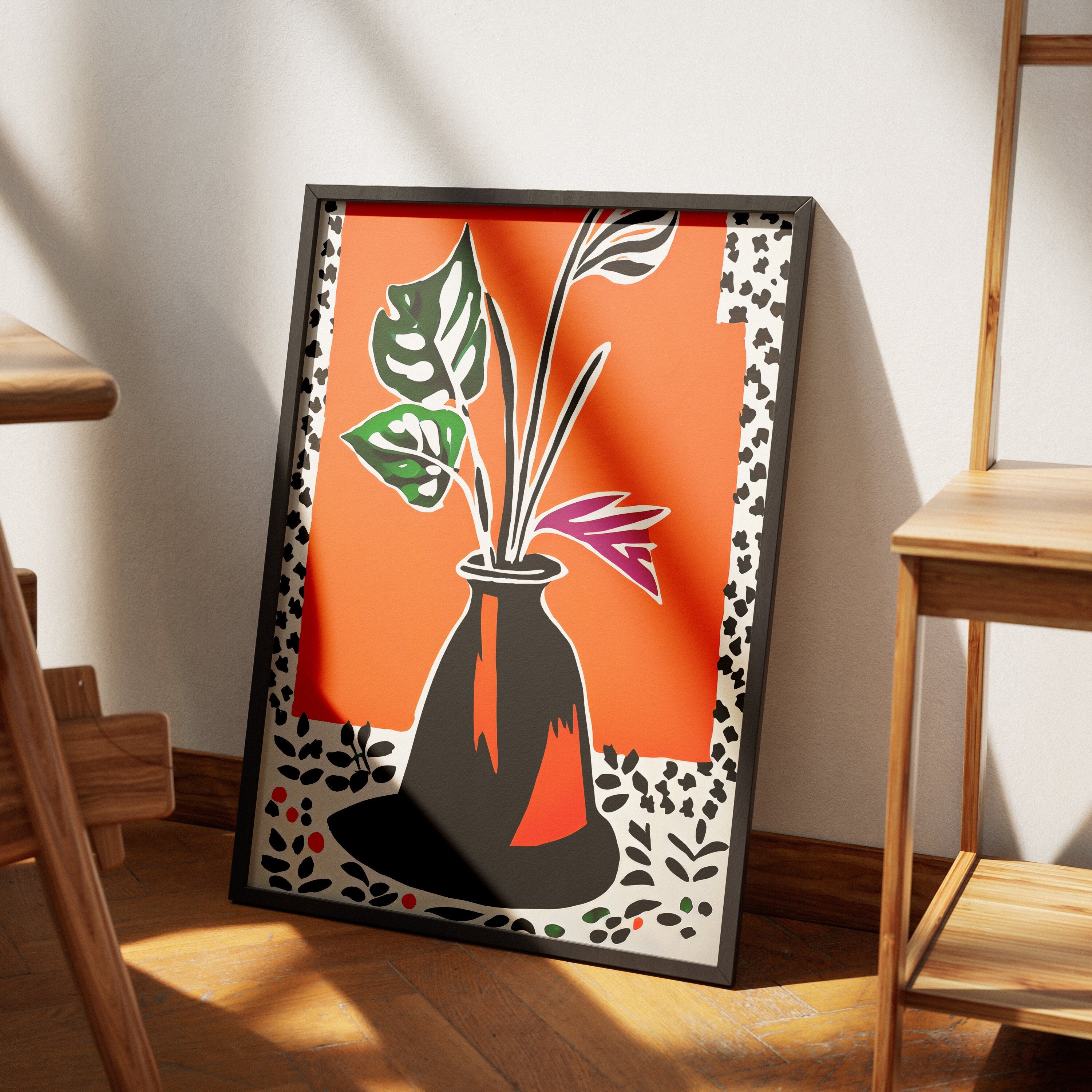 Floral Vase Art Print: Scandinavian Mid-Century Modern Decor