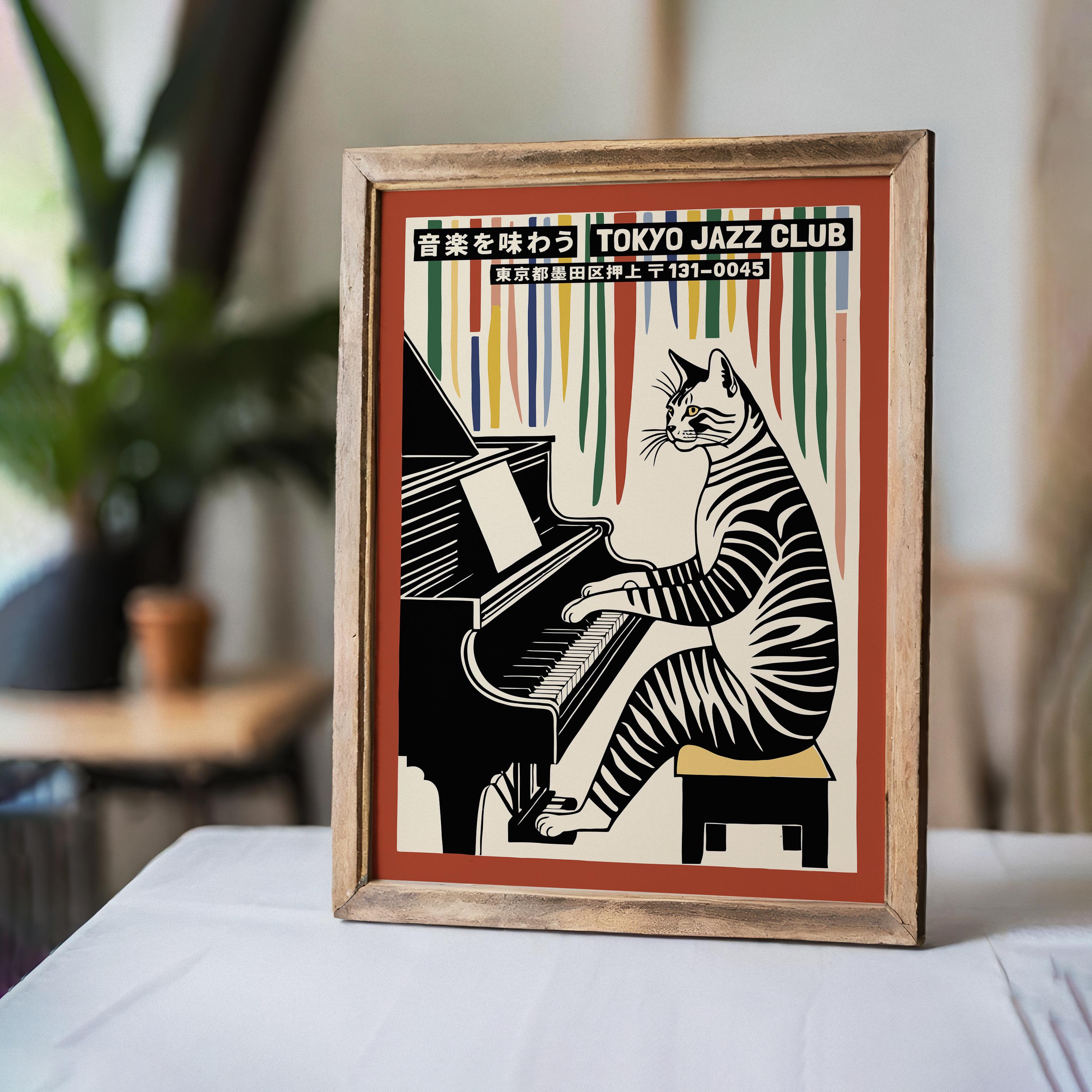 Japanese Jazz Cat Piano Art Print: Tokyo Jazz Club Poster - Etsy