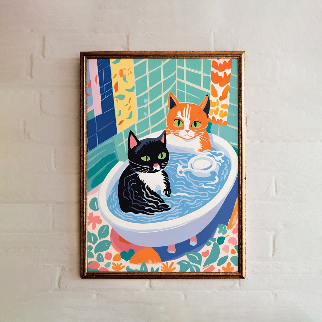 Cute Cats in a Bath POSTER: Whimsical Feline Wall Art for Cat Lovers ...