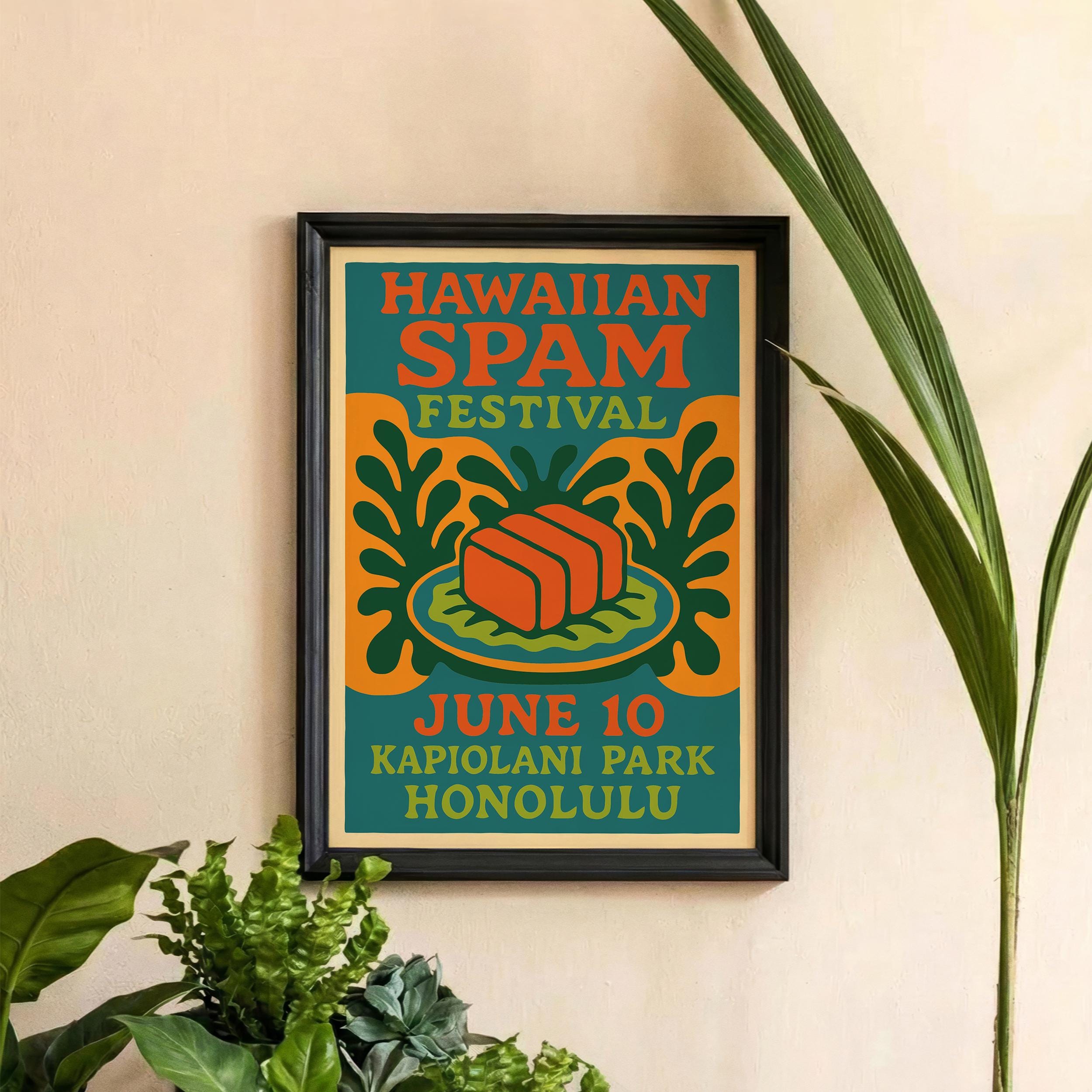 Hawaiian Spam Festival Poster - Tropical Wall Art Kitchen Decor