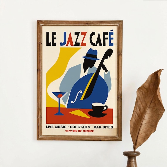 Jazz Cafe Poster - Mid Century Modern Music Print - French Bistro