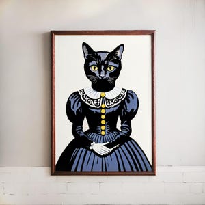 Victorian Black Cat Portrait Print, Rococo Style Noble Cat Wall Art, Gothic Home Decor Vintage Cat Lady Gift, Dark Academia Art, Renaissance