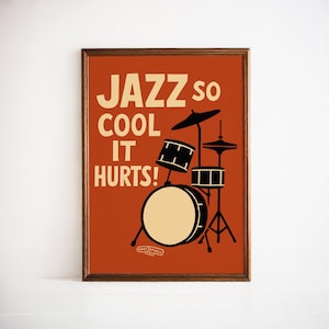 Retro Jazz Drum Wall Art Poster – Cool Vintage Music Print for Musicians, Drummers, Jazz Lovers, Bold Mid Century Modern – Mailed Print Gift