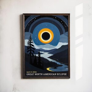 North American Eclipse 2024 Poster - Solar Astronomy Space Nature Sky Landscape Moon Sun