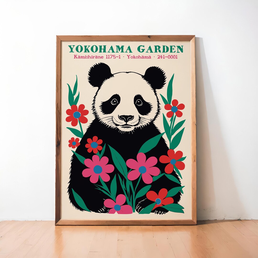 Japanese Panda Poster Print | Yokohama Garden Retro Wall Art | Mid ...