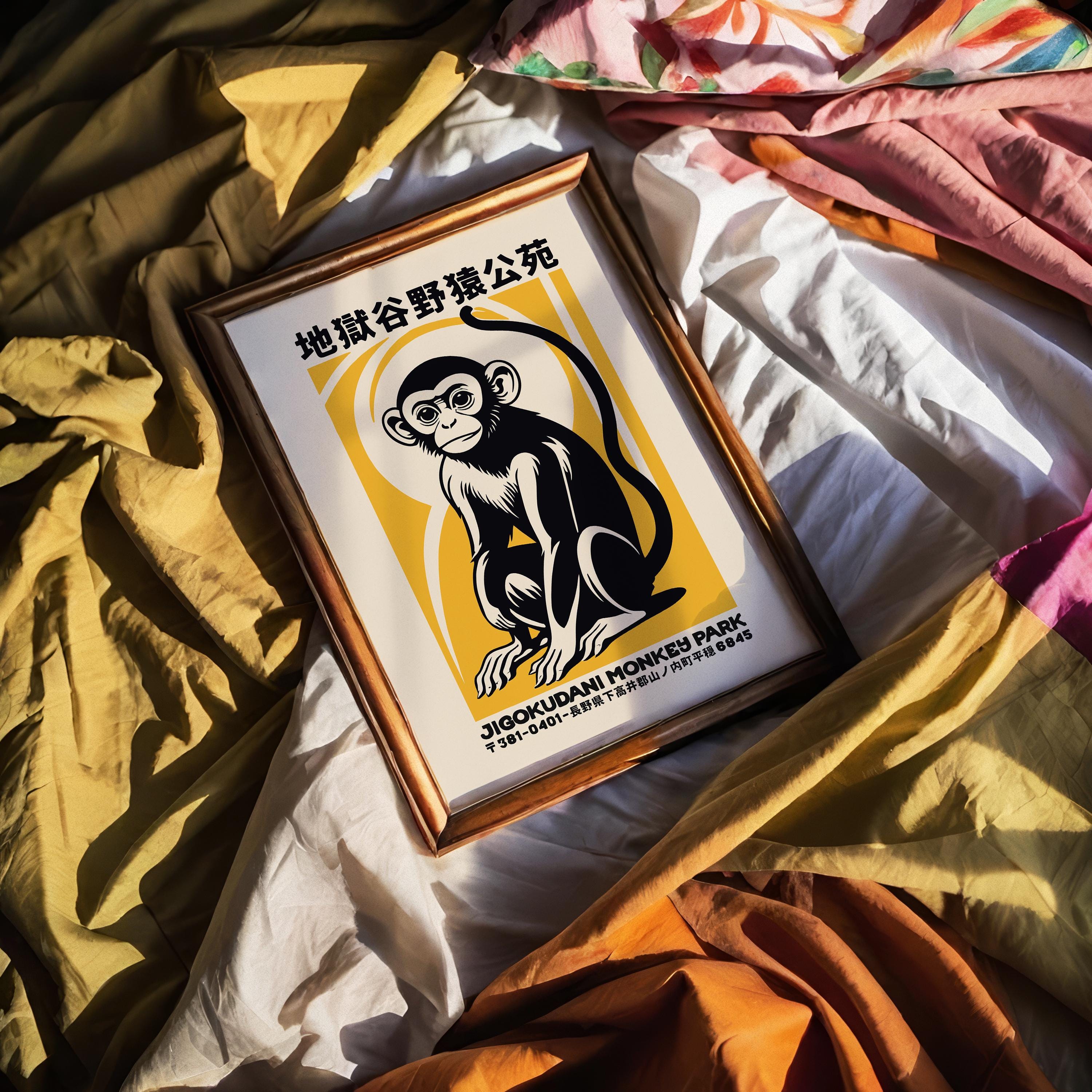 ♡monkeyページ♡ Japanese Snow Monkey Park Poster: Mid-century Modern Travel Print