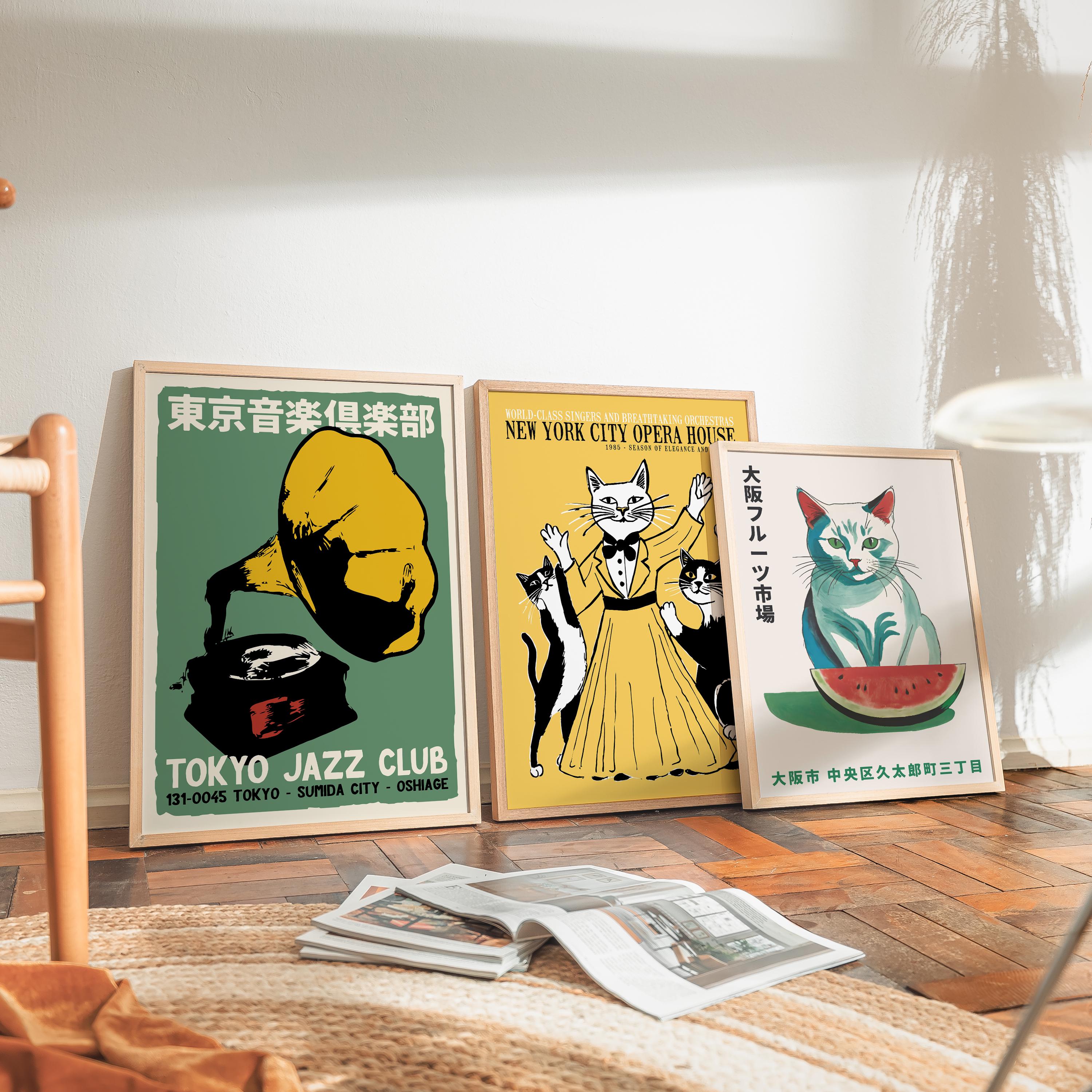 アート・デザイン・音楽 20th Century Art Japanese Jazz Club Poster: Mid-century Modern Gramophone Art