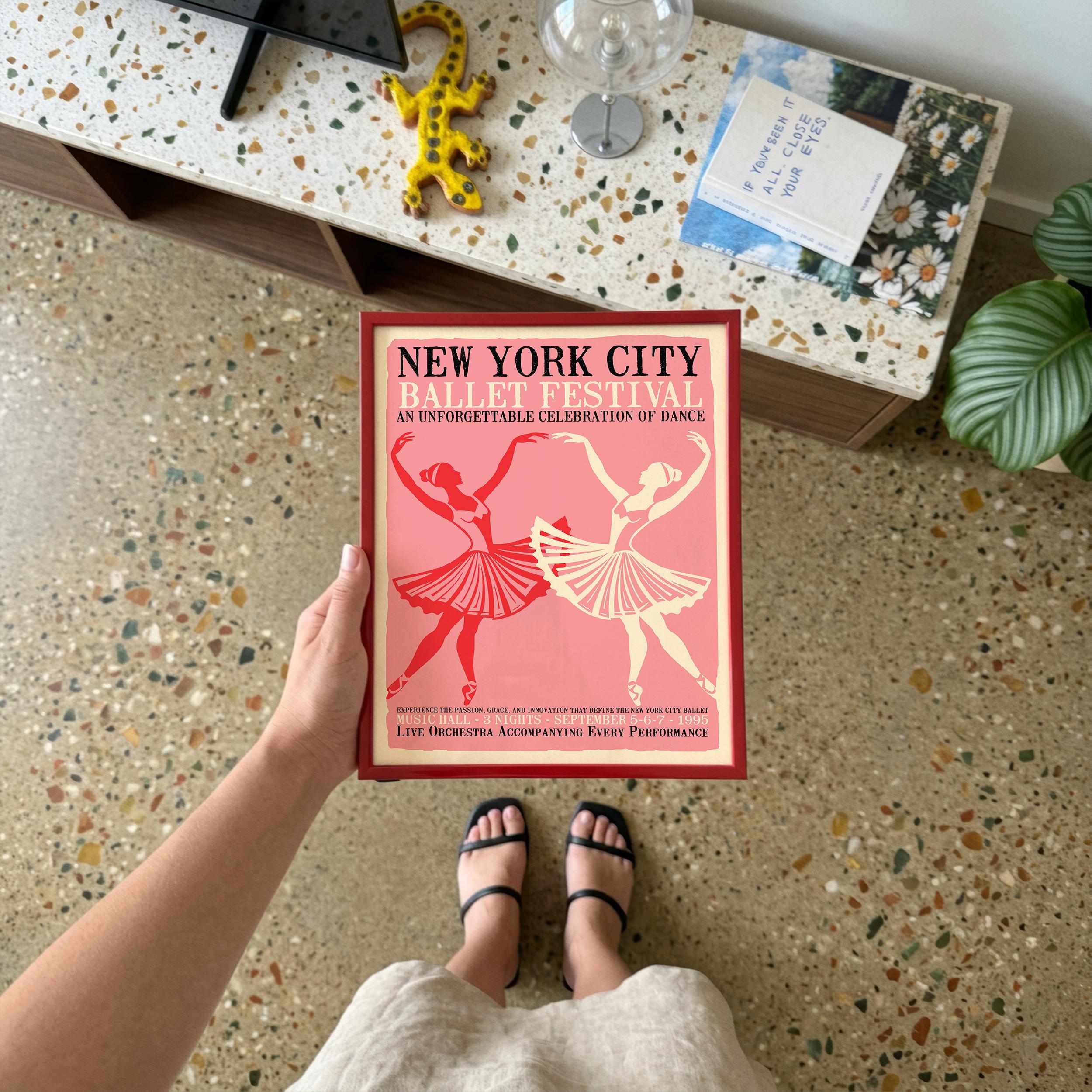 New York City Ballet Poster, Pink Ballet Decor Print, Vintage