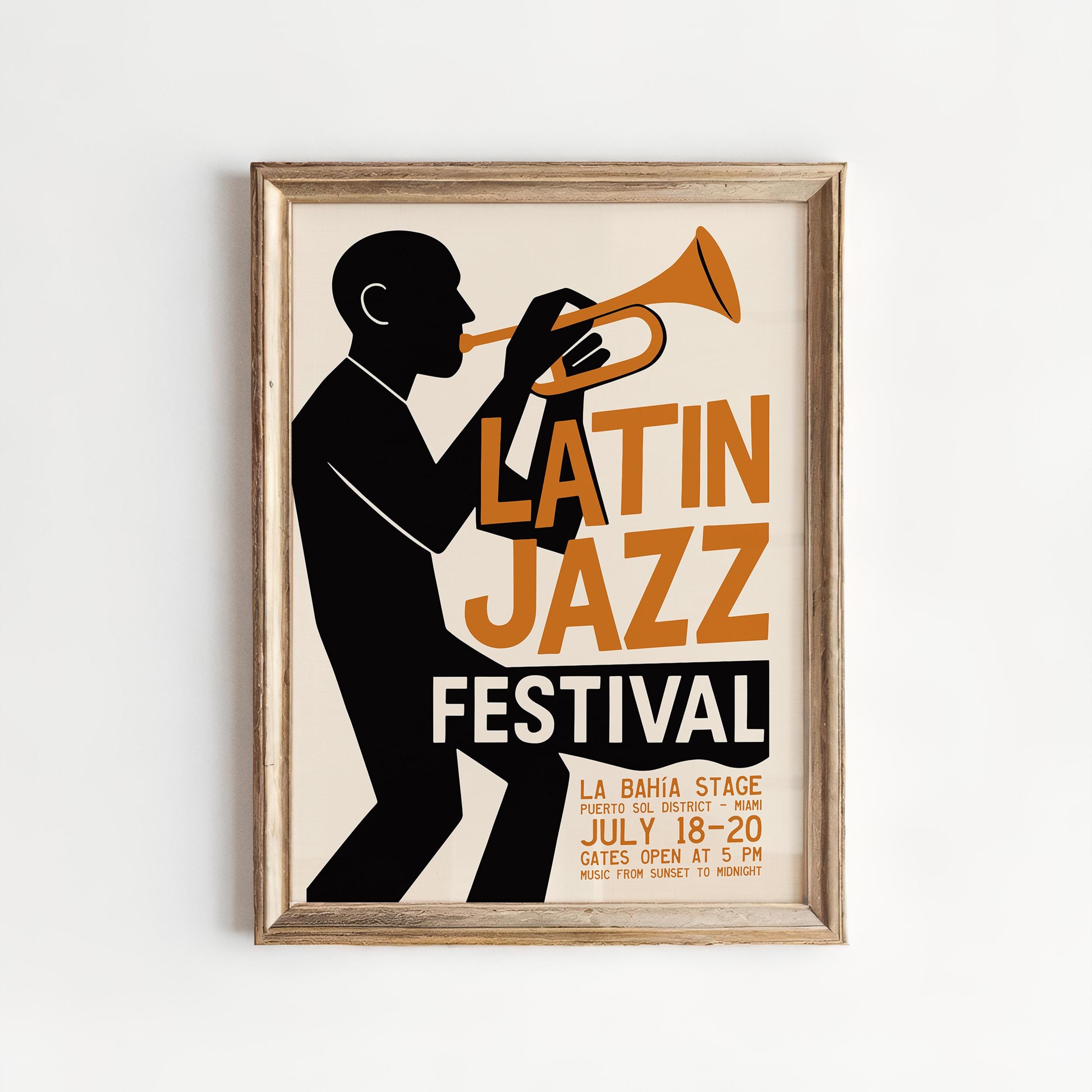 Latin Jazz Festival Poster - Trumpet Musician Music Lover Wall Art